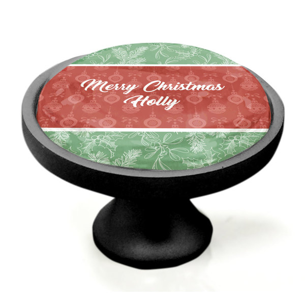 Christmas Holly Black Custom Cabinet Knob (Side)