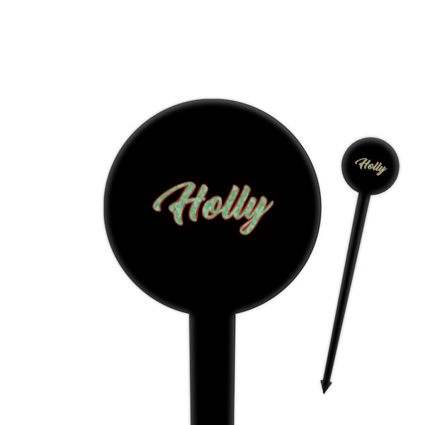 Custom Christmas Holly 4" Round Plastic Food Picks - Black - Single Sided (Personalized)