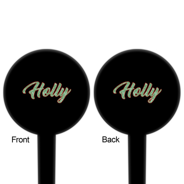 Christmas Holly Black Plastic 4" Food Pick - Round - Double Sided - Front & Back