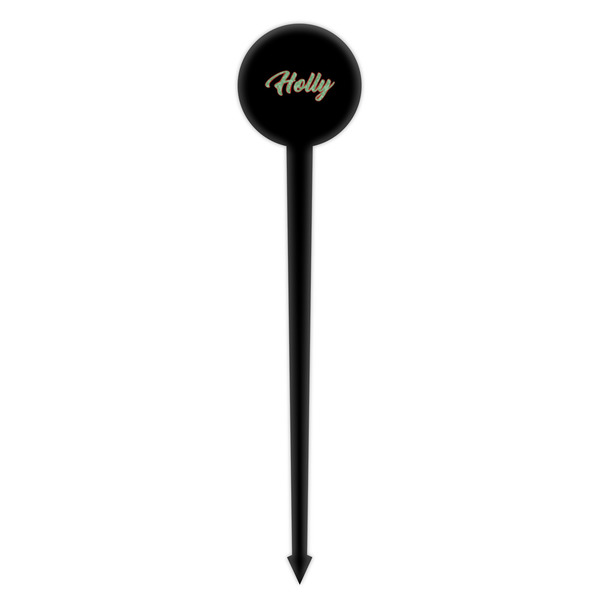 Christmas Holly Black Plastic 4" Food Pick - Round - Single Pick