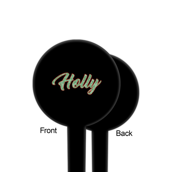 Christmas Holly Black Plastic 4" Food Pick - Round - Single Sided - Front & Back