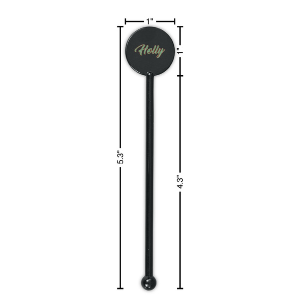 Christmas Holly Black Plastic 5.5" Stir Stick - Round - Dimensions