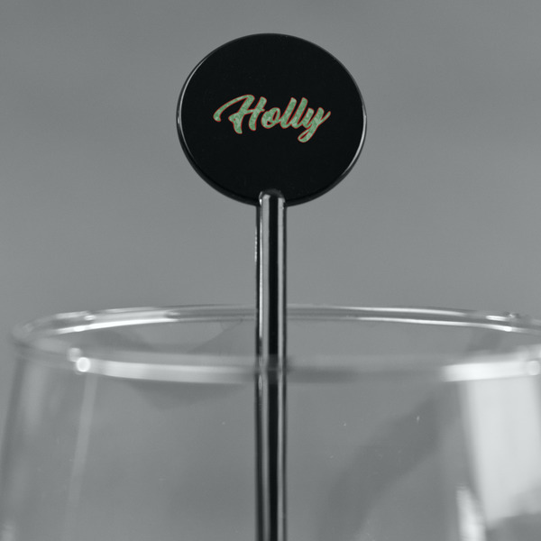 Christmas Holly Black Plastic 5.5" Stir Stick - Round - Main