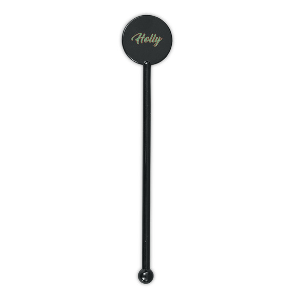 Christmas Holly Black Plastic 5.5" Stir Stick - Round - Single Stick