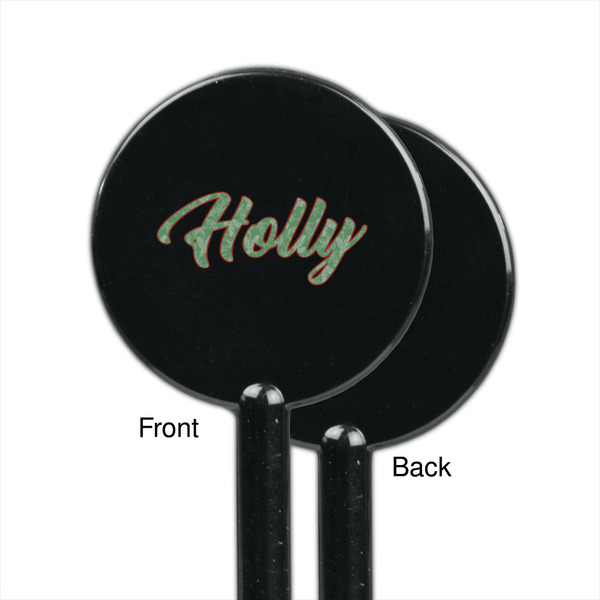 Christmas Holly Black Plastic 5.5" Stir Stick - Single Sided - Round - Front & Back
