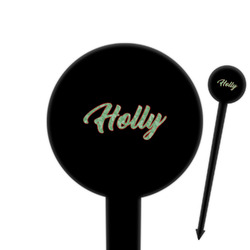 Christmas Holly 6" Round Plastic Food Picks - Black - Single Sided (Personalized)