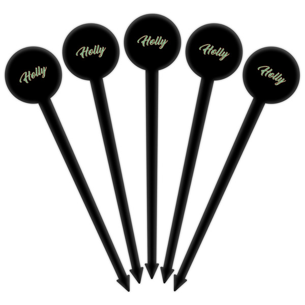 Christmas Holly Black Plastic 6" Food Pick - Round - Fan View