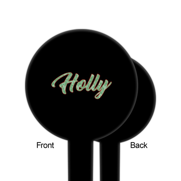 Christmas Holly Black Plastic 6" Food Pick - Round - Single Sided - Front & Back