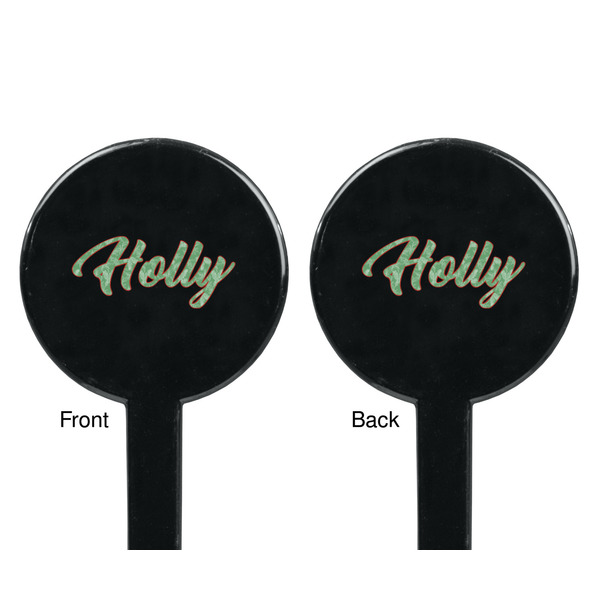 Christmas Holly Black Plastic 7" Stir Stick - Double Sided - Round - Front & Back