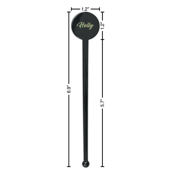 Christmas Holly Black Plastic 7" Stir Stick - Round - Dimensions