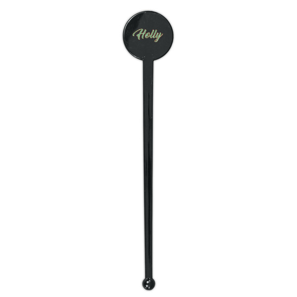 Christmas Holly Black Plastic 7" Stir Stick - Round - Single Stick
