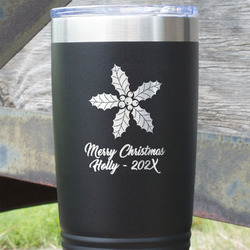 Christmas Holly 20 oz Stainless Steel Tumbler - Black - Double Sided (Personalized)