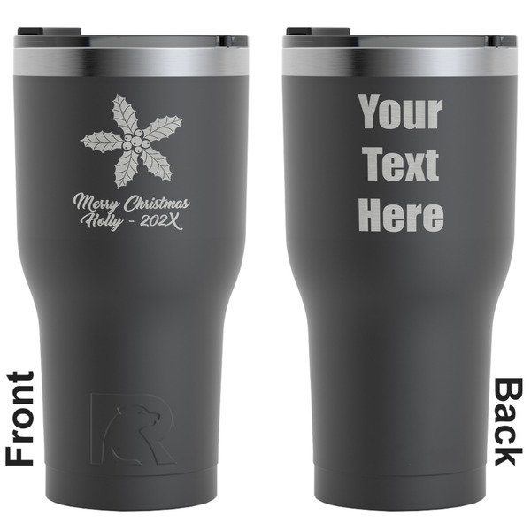 Custom Christmas Holly RTIC Tumbler - Black - Engraved Front & Back (Personalized)
