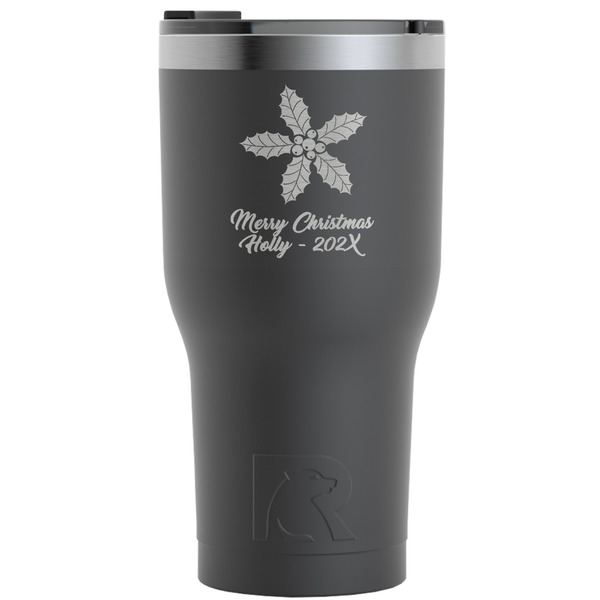 Custom Christmas Holly RTIC Tumbler - Black - Engraved Front (Personalized)