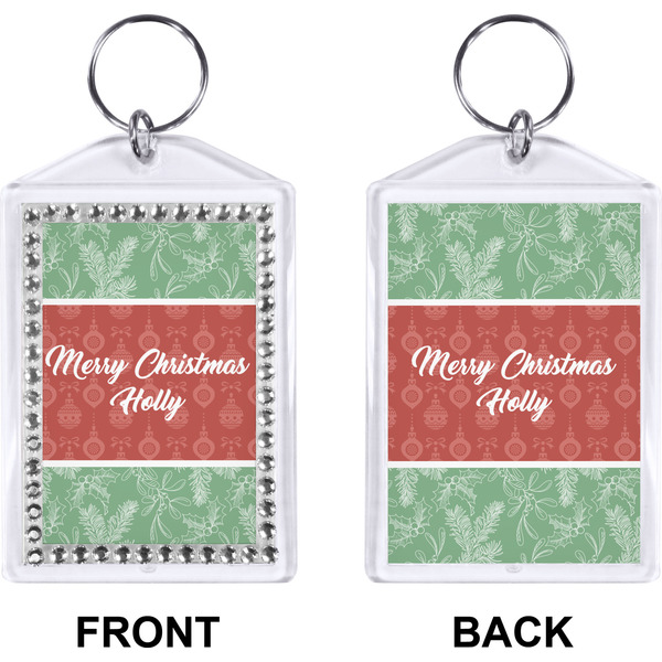 Christmas Holly Bling Keychain (Front + Back)