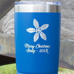 Christmas Holly 20 oz Stainless Steel Tumbler - Royal Blue - Single Sided (Personalized)