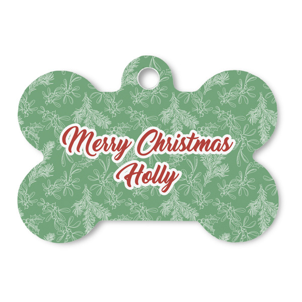 Custom Christmas Holly Bone Shaped Dog ID Tag (Personalized)