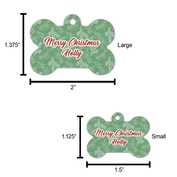 Christmas Holly Bone Shaped Dog ID Tag - Large - Scale