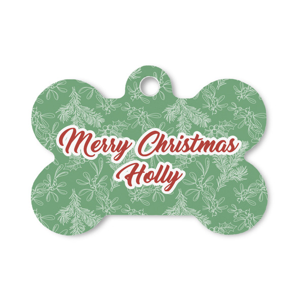 Custom Christmas Holly Bone Shaped Dog ID Tag - Small (Personalized)