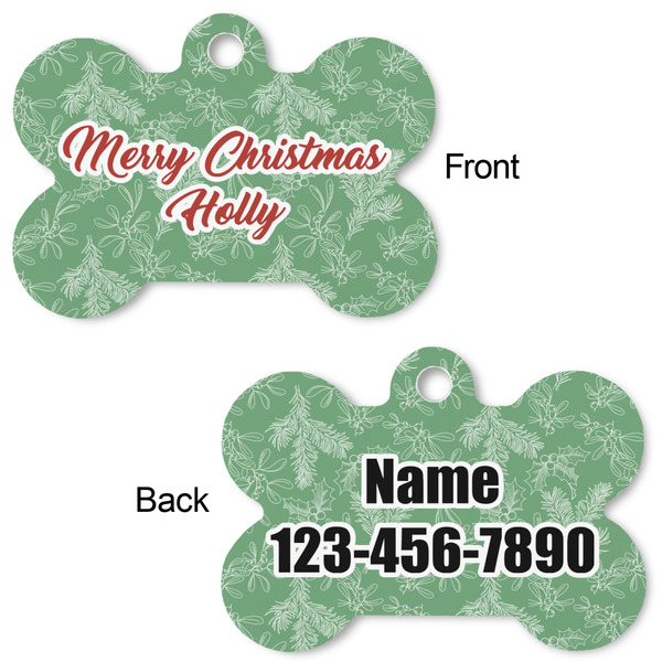 Christmas Holly Bone Shaped Dog Tag - Front & Back