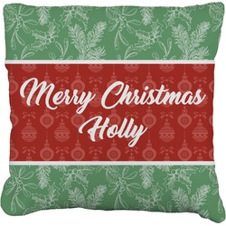 Christmas Holly Faux-Linen Throw Pillow 16" (Personalized)