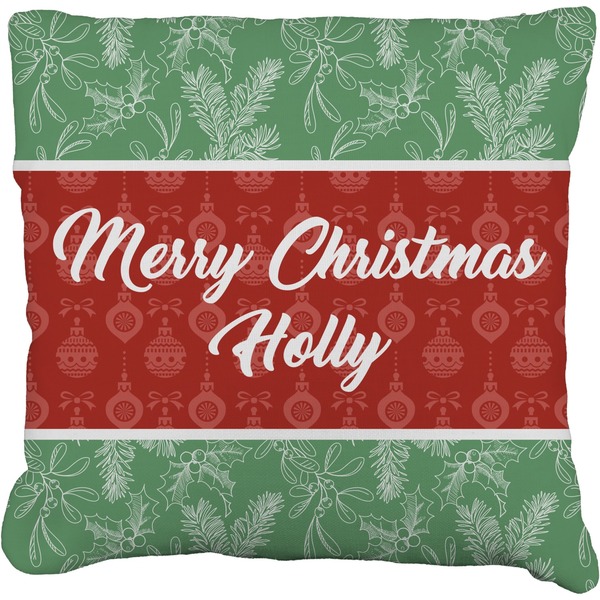 Custom Christmas Holly Faux-Linen Throw Pillow 16" (Personalized)