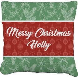 Christmas Holly Faux-Linen Throw Pillow 18" (Personalized)