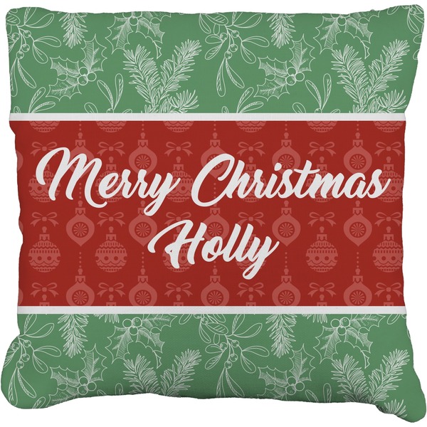 Custom Christmas Holly Faux-Linen Throw Pillow 18" (Personalized)