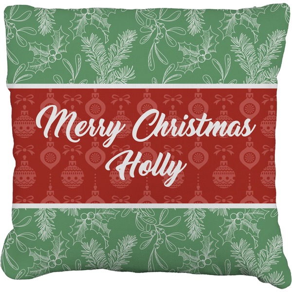 Custom Christmas Holly Faux-Linen Throw Pillow 20" (Personalized)