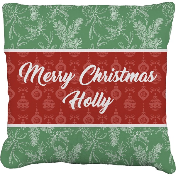Custom Christmas Holly Faux-Linen Throw Pillow 26" (Personalized)