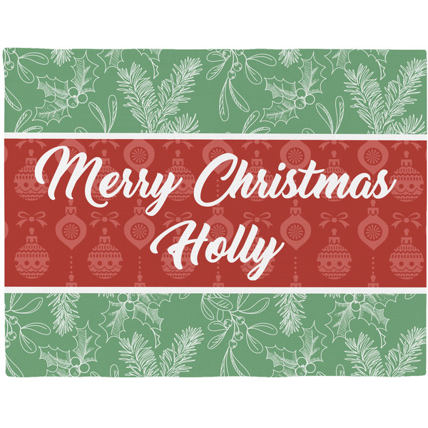 Custom Christmas Holly Woven Fabric Placemat - Twill w/ Name or Text