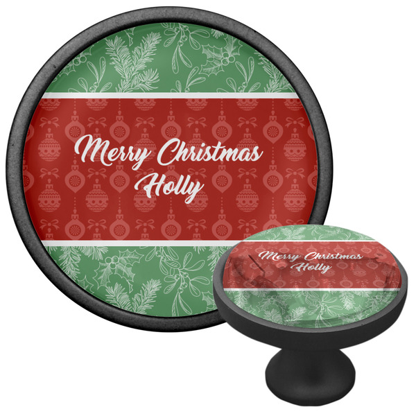 Christmas Holly Cabinet Knob - Black - Multi Angle