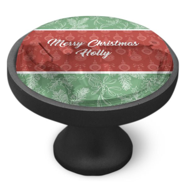 Christmas Holly Cabinet Knob - Black - Side