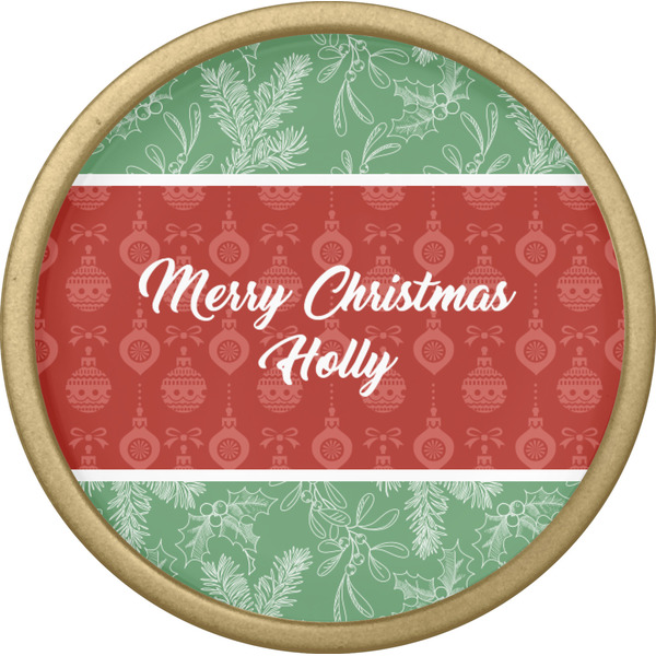 Christmas Holly Cabinet Knob - Gold - Front