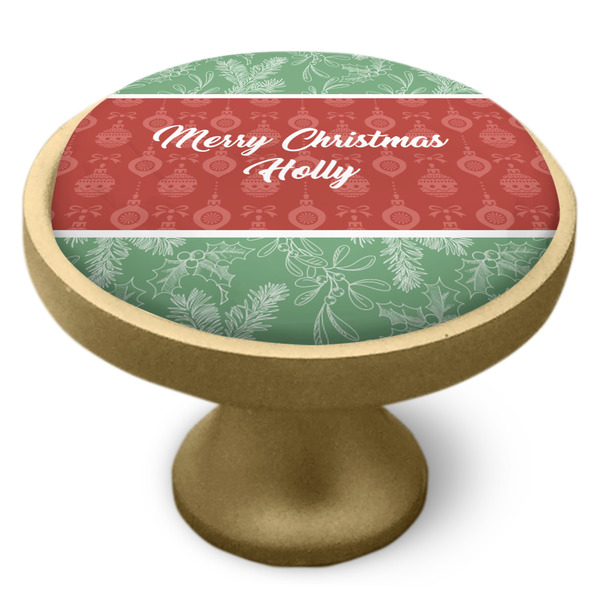 Christmas Holly Cabinet Knob - Gold - Side