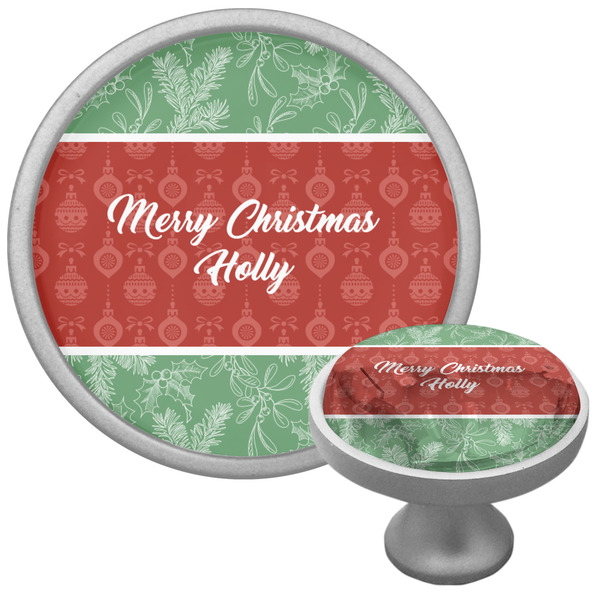 Custom Christmas Holly Cabinet Knob (Silver) (Personalized)
