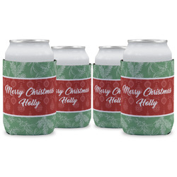 Christmas Holly Can Cooler (12 oz) - Set of 4 w/ Name or Text