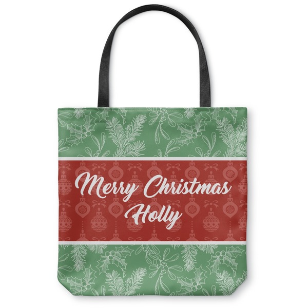 Custom Christmas Holly Canvas Tote Bag - Small - 13"x13" (Personalized)