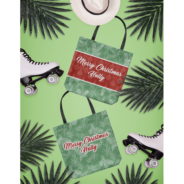 Christmas Holly Canvas Tote Lifestyle Front and Back