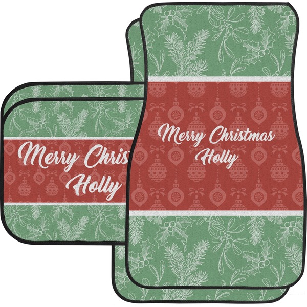 Custom Christmas Holly Car Floor Mats Set - 2 Front & 2 Back (Personalized)