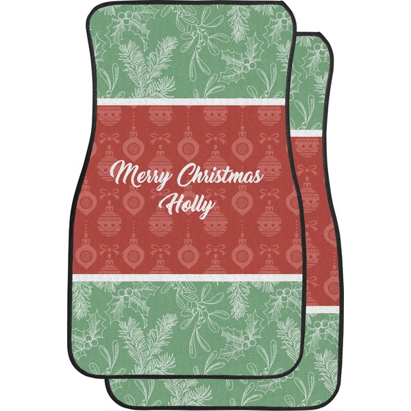 Custom Christmas Holly Car Floor Mats (Front Seat) (Personalized)