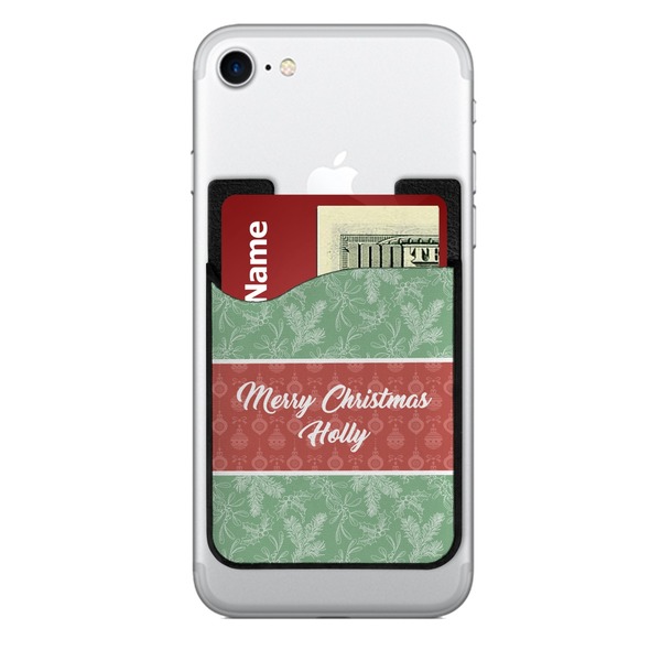 Custom Christmas Holly 2-in-1 Cell Phone Credit Card Holder & Screen Cleaner (Personalized)