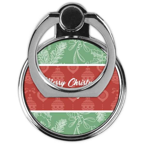 Christmas Holly Cell Phone Ring Stand & Holder - Front (Collapsed)