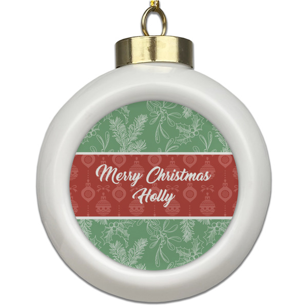 Custom Christmas Holly Ceramic Ball Ornament (Personalized)