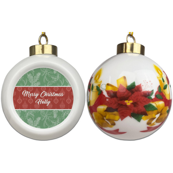 Christmas Holly Ceramic Christmas Ornament - Poinsettias (APPROVAL)