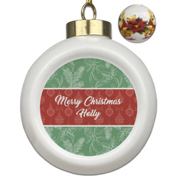 Christmas Holly Ceramic Ball Ornaments - Poinsettia Garland (Personalized)