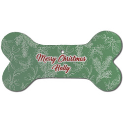 Christmas Holly Ceramic Dog Ornament - Front w/ Name or Text