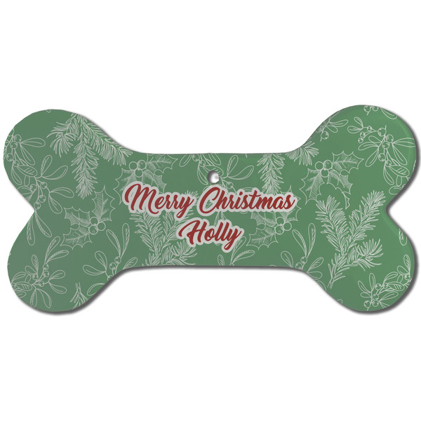 Christmas Holly Ceramic Flat Ornament - Bone Front