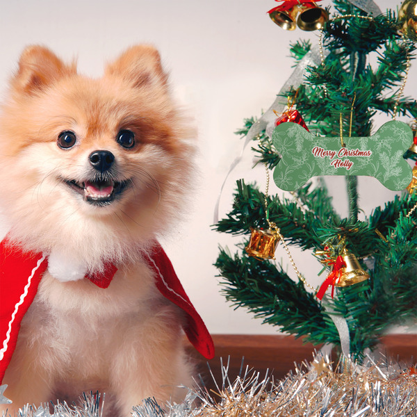 Christmas Holly Ceramic Flat Ornament - Bone (LIFESTYLE)