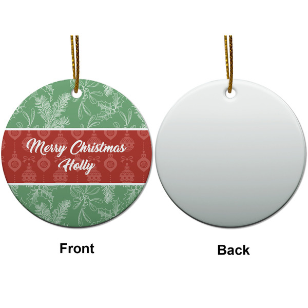 Christmas Holly Ceramic Flat Ornament - Circle Front & Back (APPROVAL)